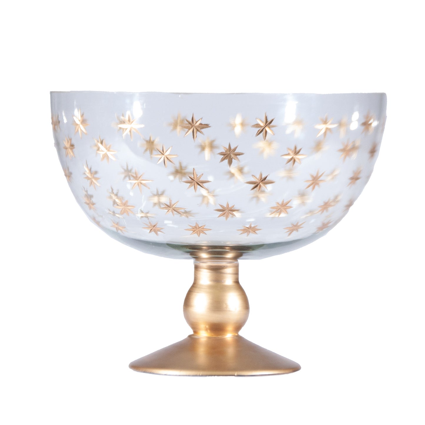 Hand-Painted Etched Glass Footed Bowl with Starburst Pattern