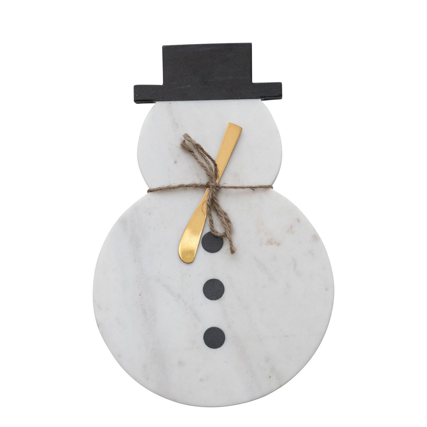 Marble Snowman Shaped Board with Canape Knife, Set of 2 Tied with Jute