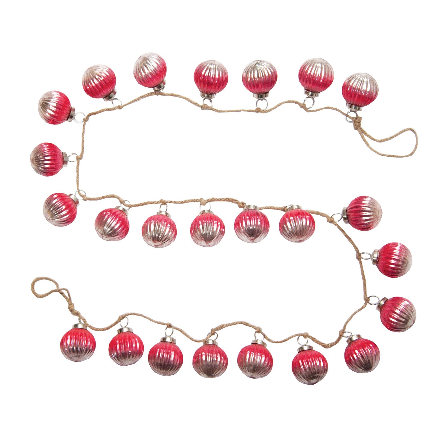 Embossed Recycled Mercury Glass Ball Ornament Garland with Jute Cord