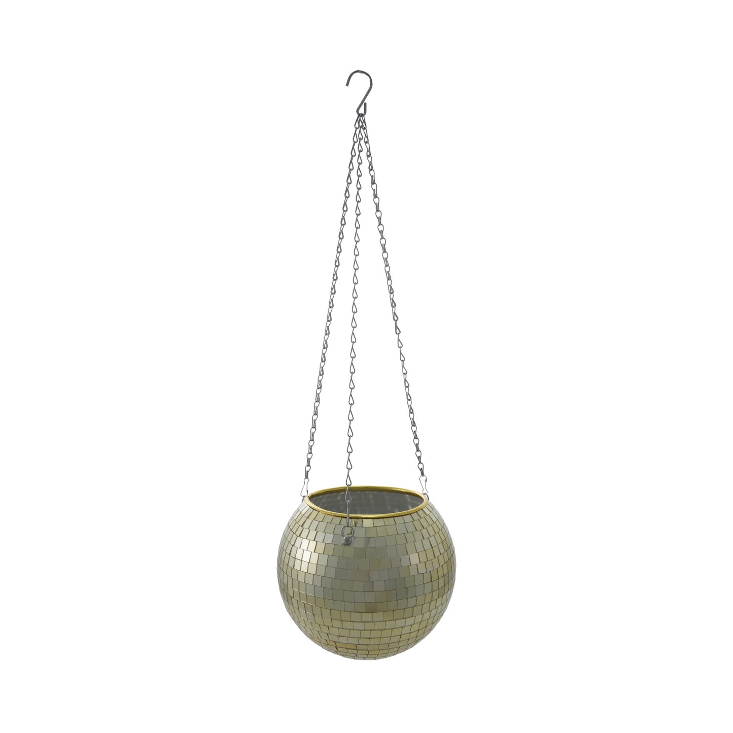 Hanging Mirrored Glass Mosaic Ball Planter, Gold Finish