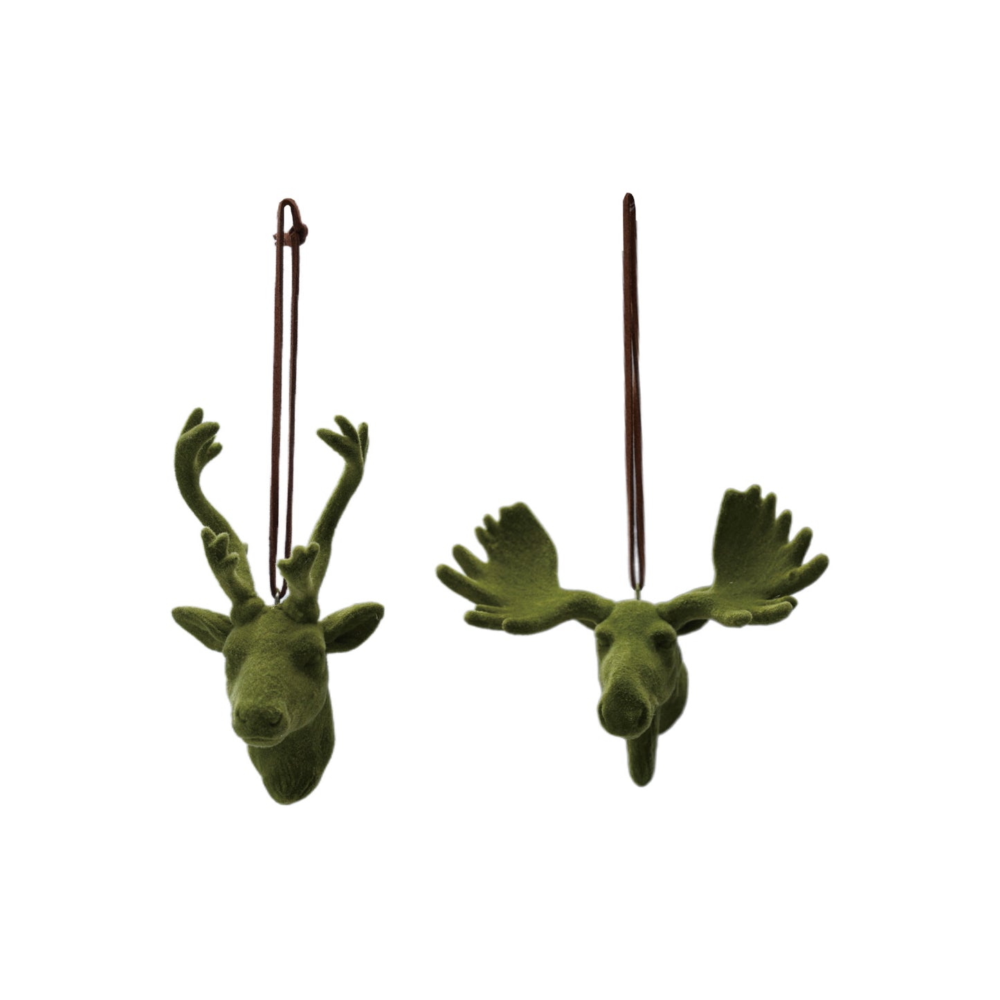 3-1/2"H - 4"H Flocked Resin Deer/Moose Ornament, Green, 2 Styles