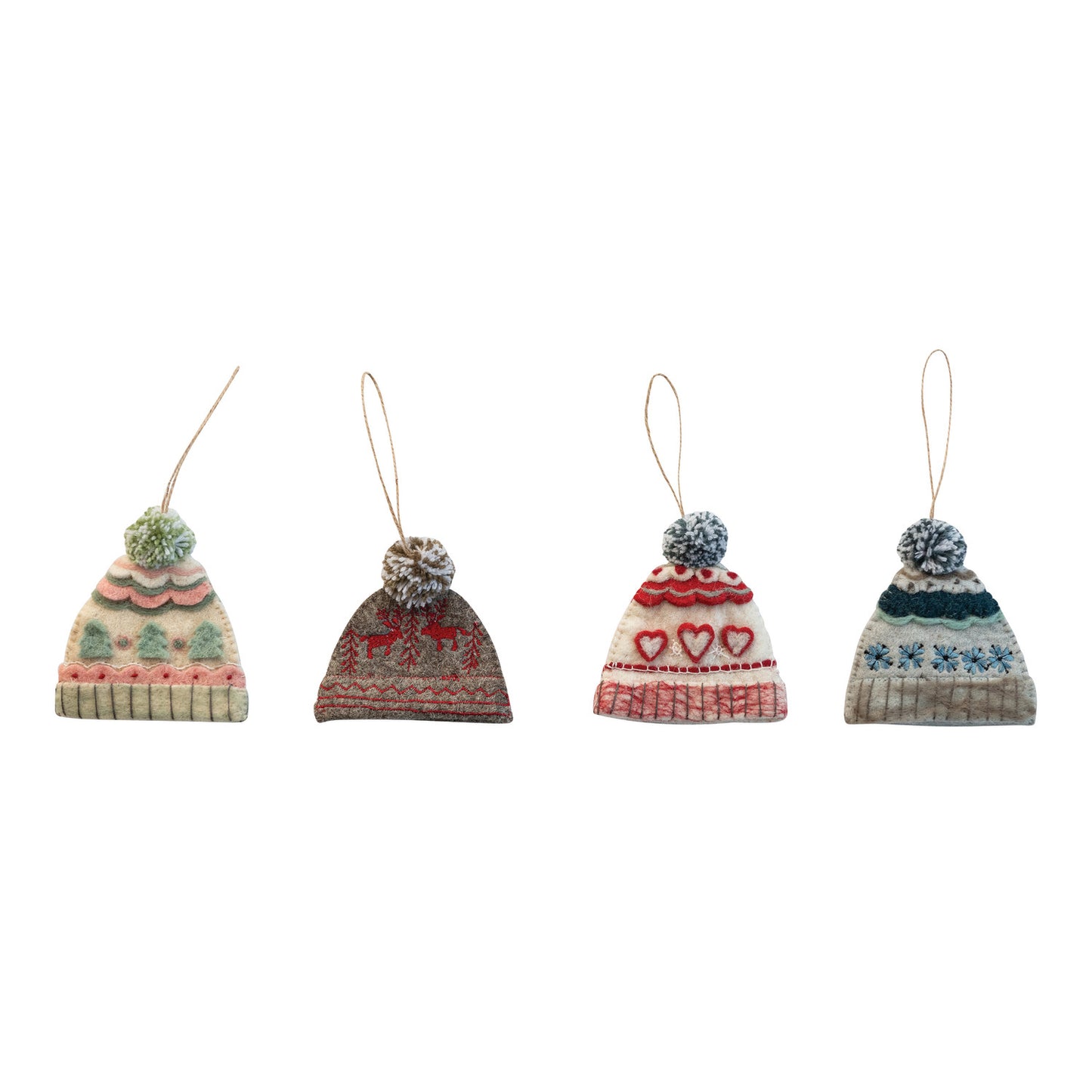 Handmade Wool Felt Hat Shaped Ornament with Embroidery, 4 Styles ©