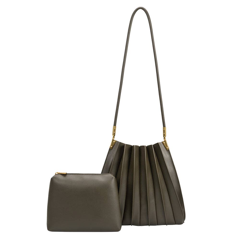 Carrie Pleated Shoulder Bag- Olive