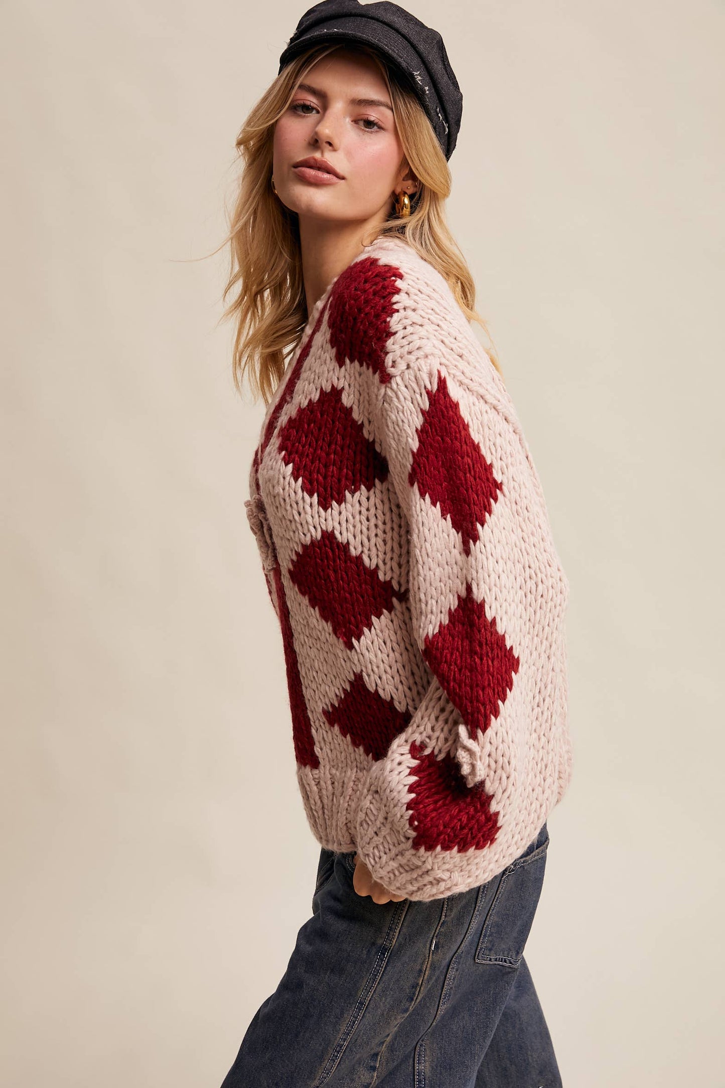 Layla 3D Floral Handmade Argyle Sweater