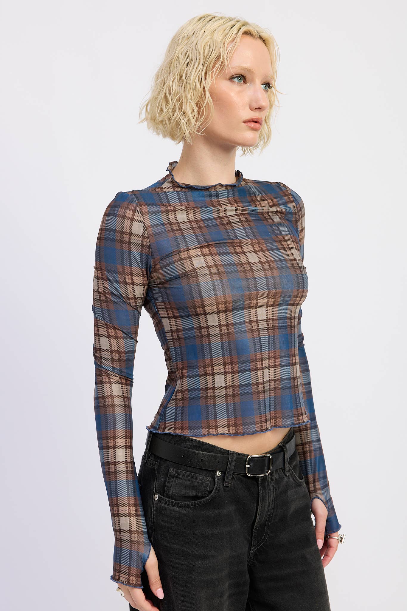 Daria Plaid Mesh Top