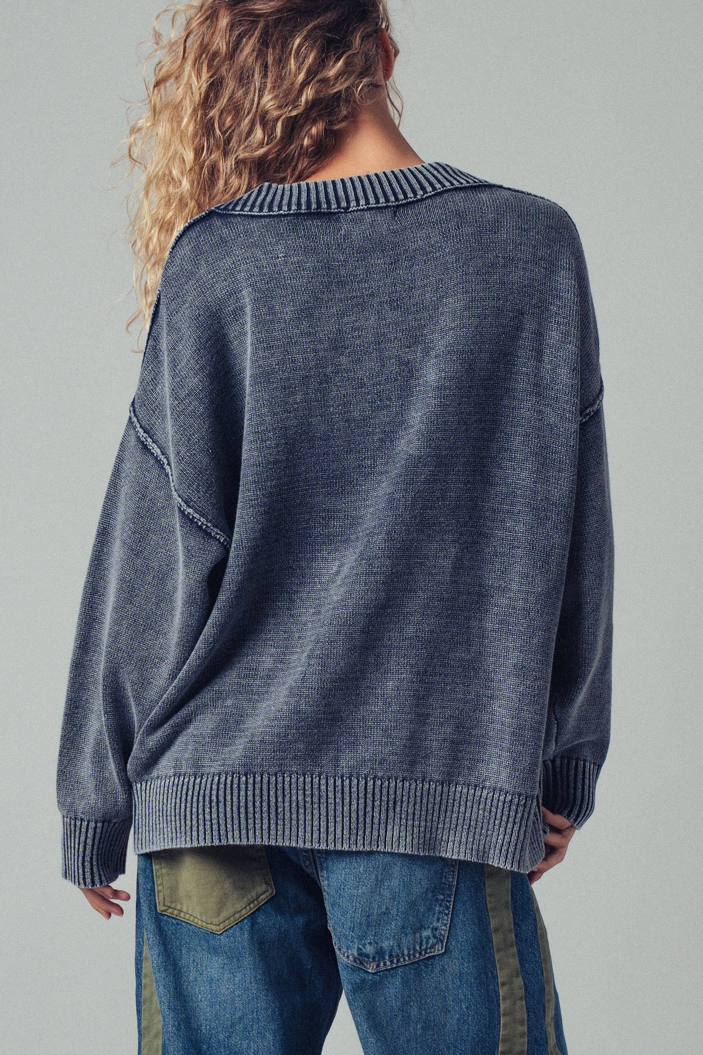 Thea Contrast V Neck Sweater- Two colors