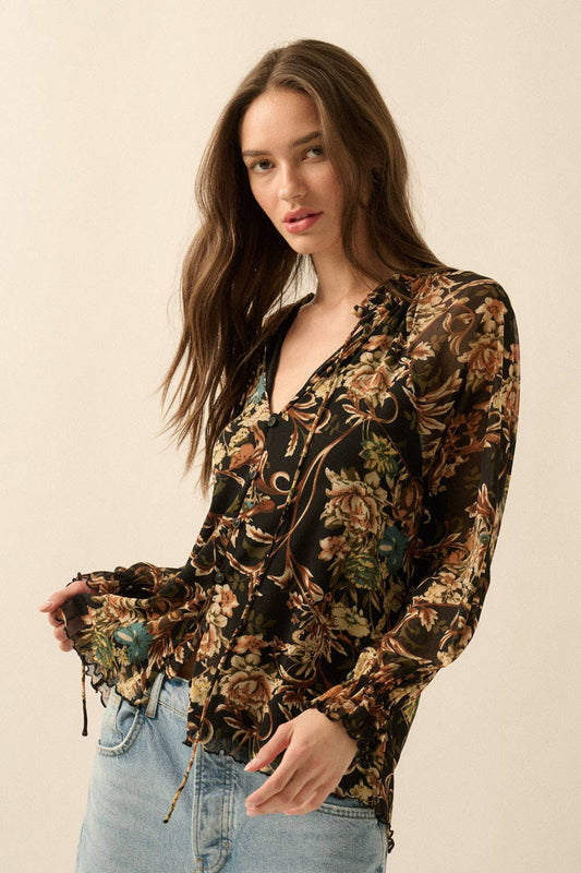 Paisley Mesh Button Top