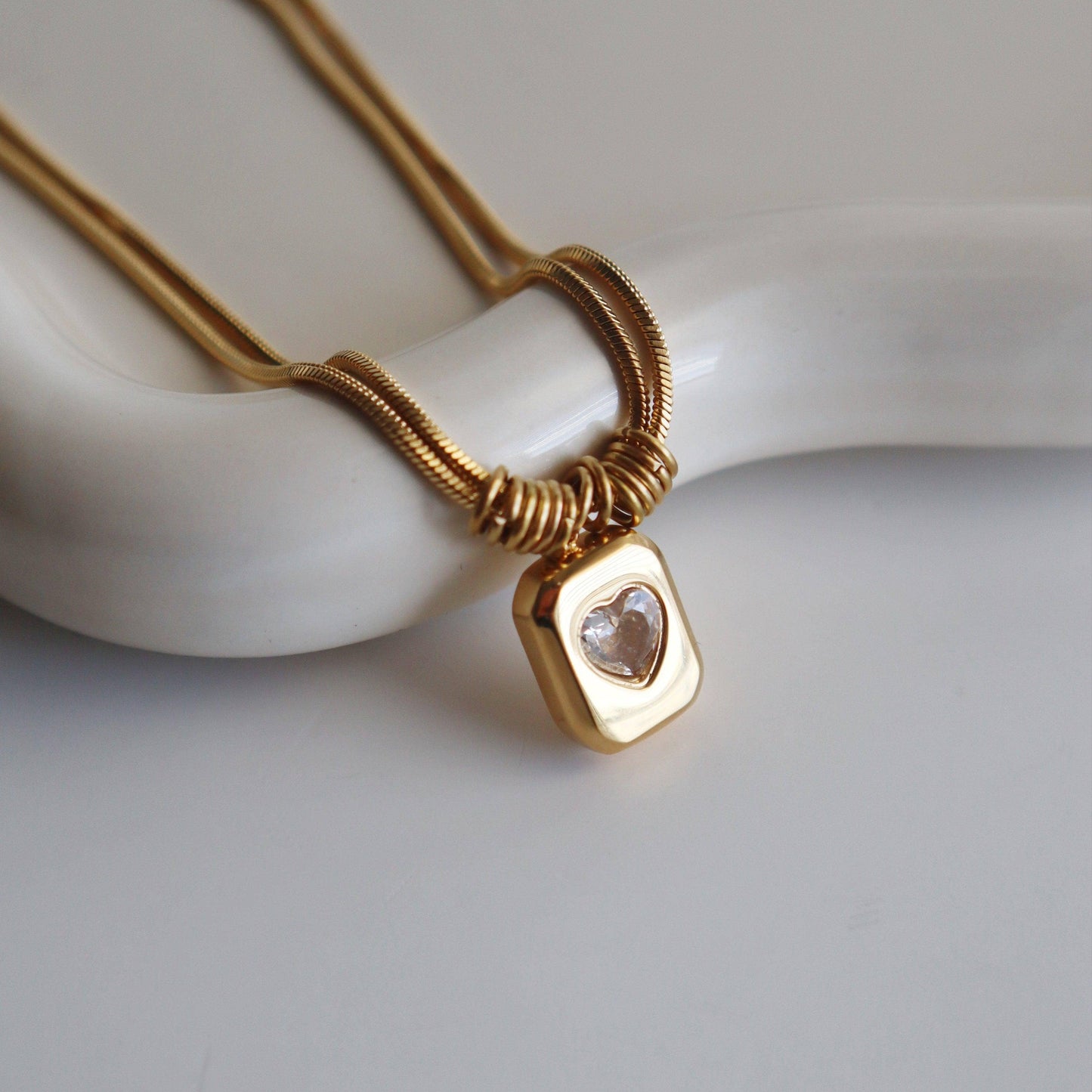 Jules Double Chain Heart Necklace