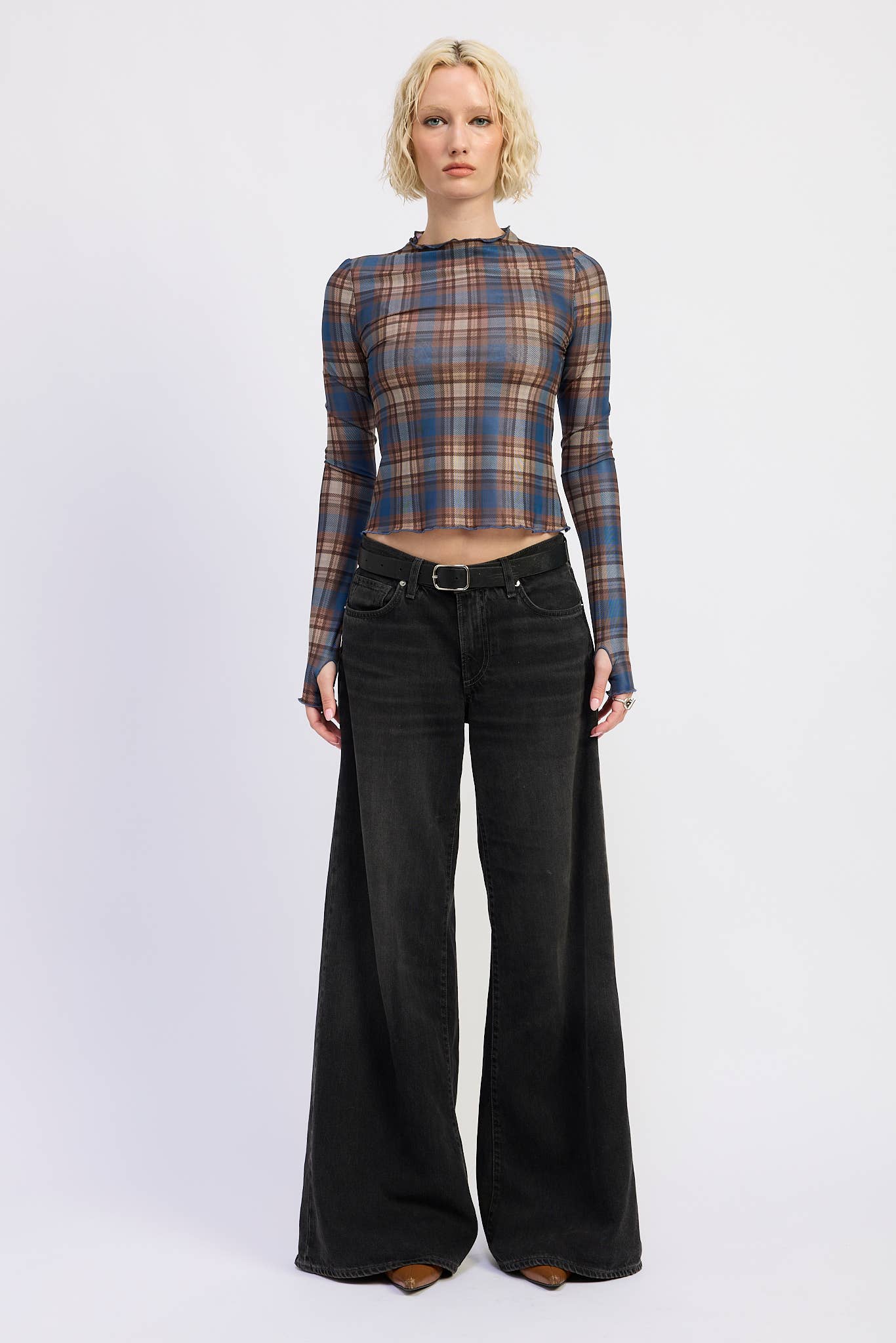 Daria Plaid Mesh Top