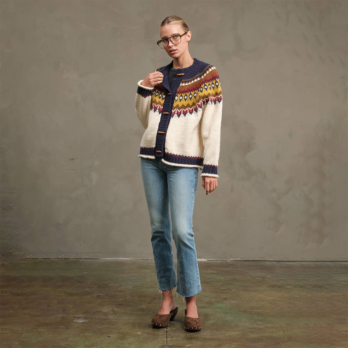 Nordic Pattern Toggle Knit Cardigan