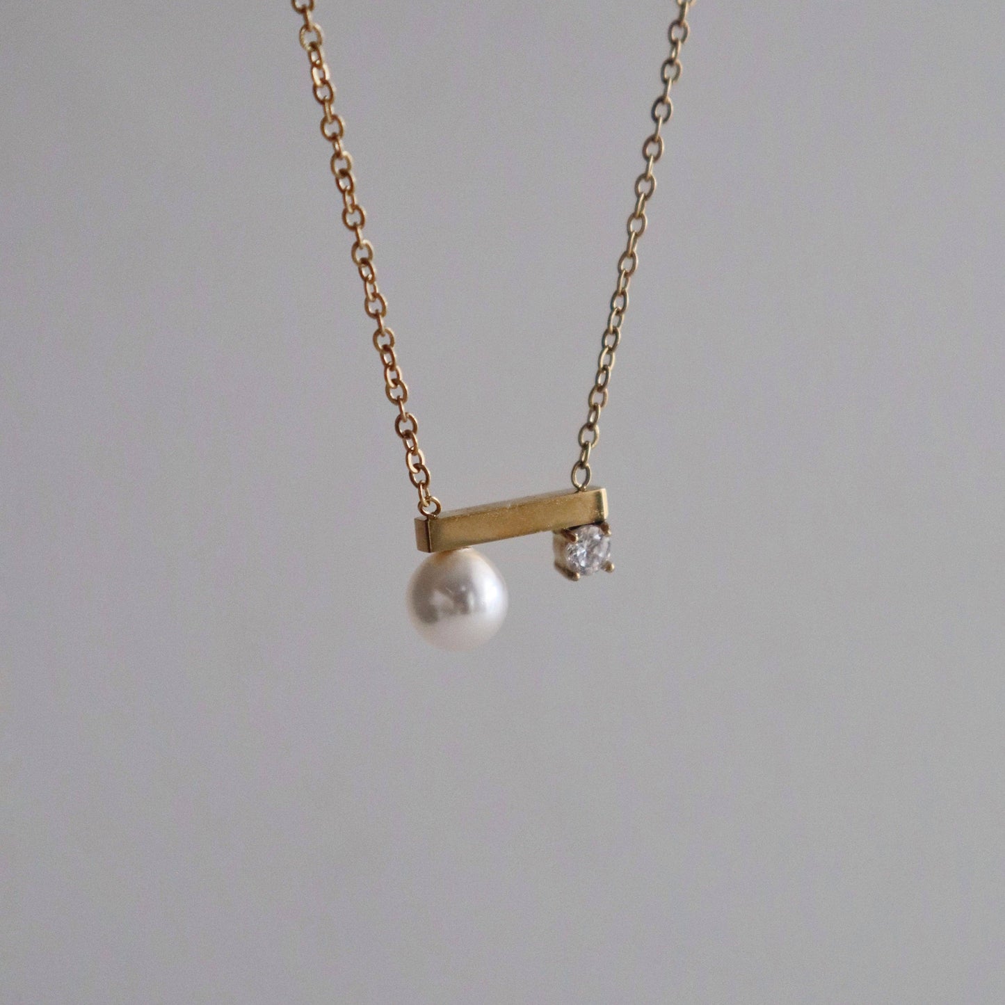 Soho Pearl and CZ Bar Necklace
