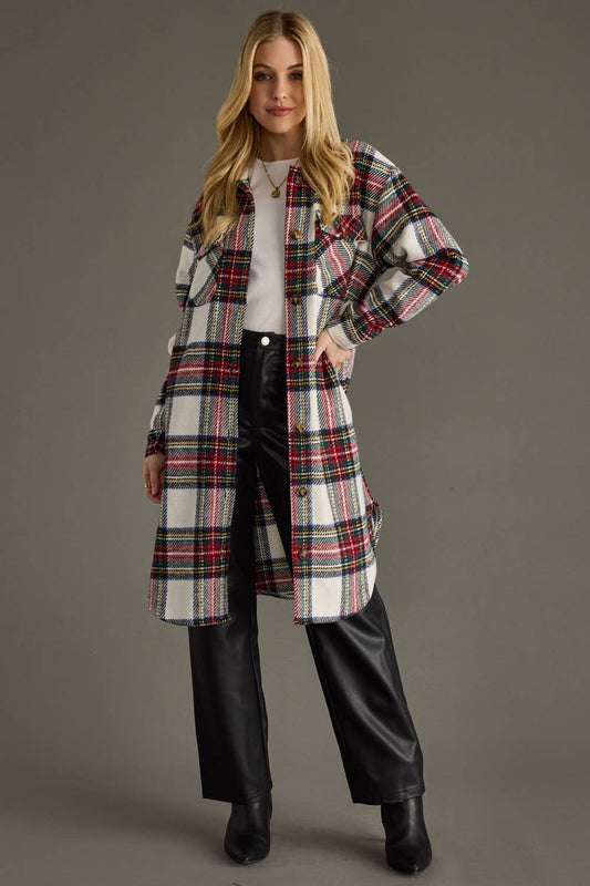 Mistletoe Plaid Long Shacket