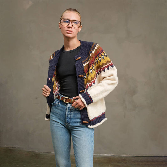 Nordic Pattern Toggle Knit Cardigan
