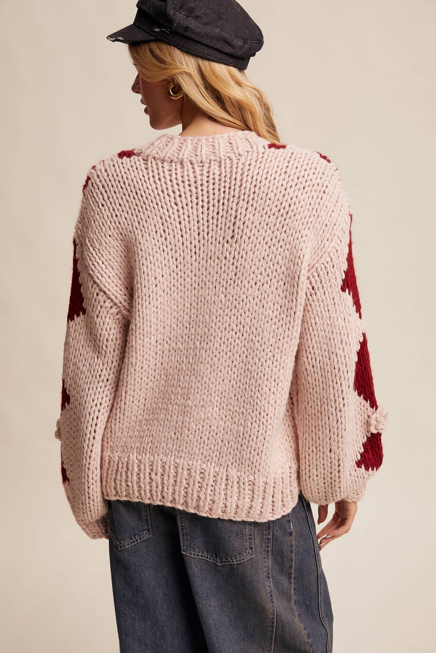 Layla 3D Floral Handmade Argyle Sweater