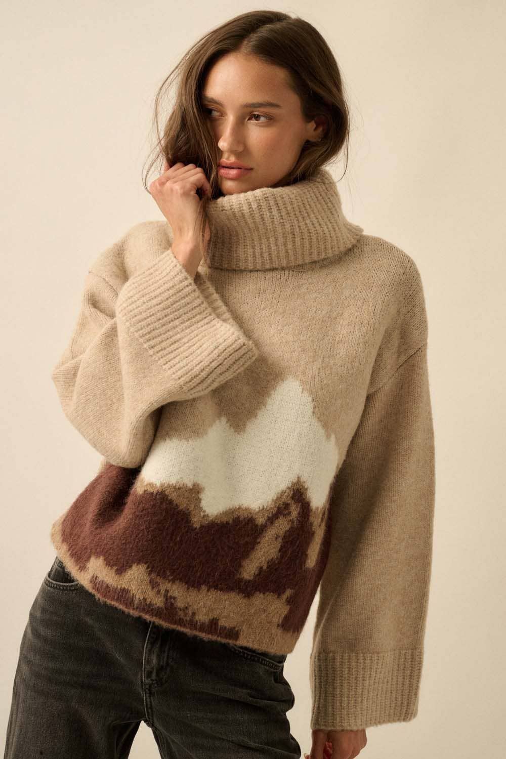 Mountains Fuzzy Turtleneck Sweater