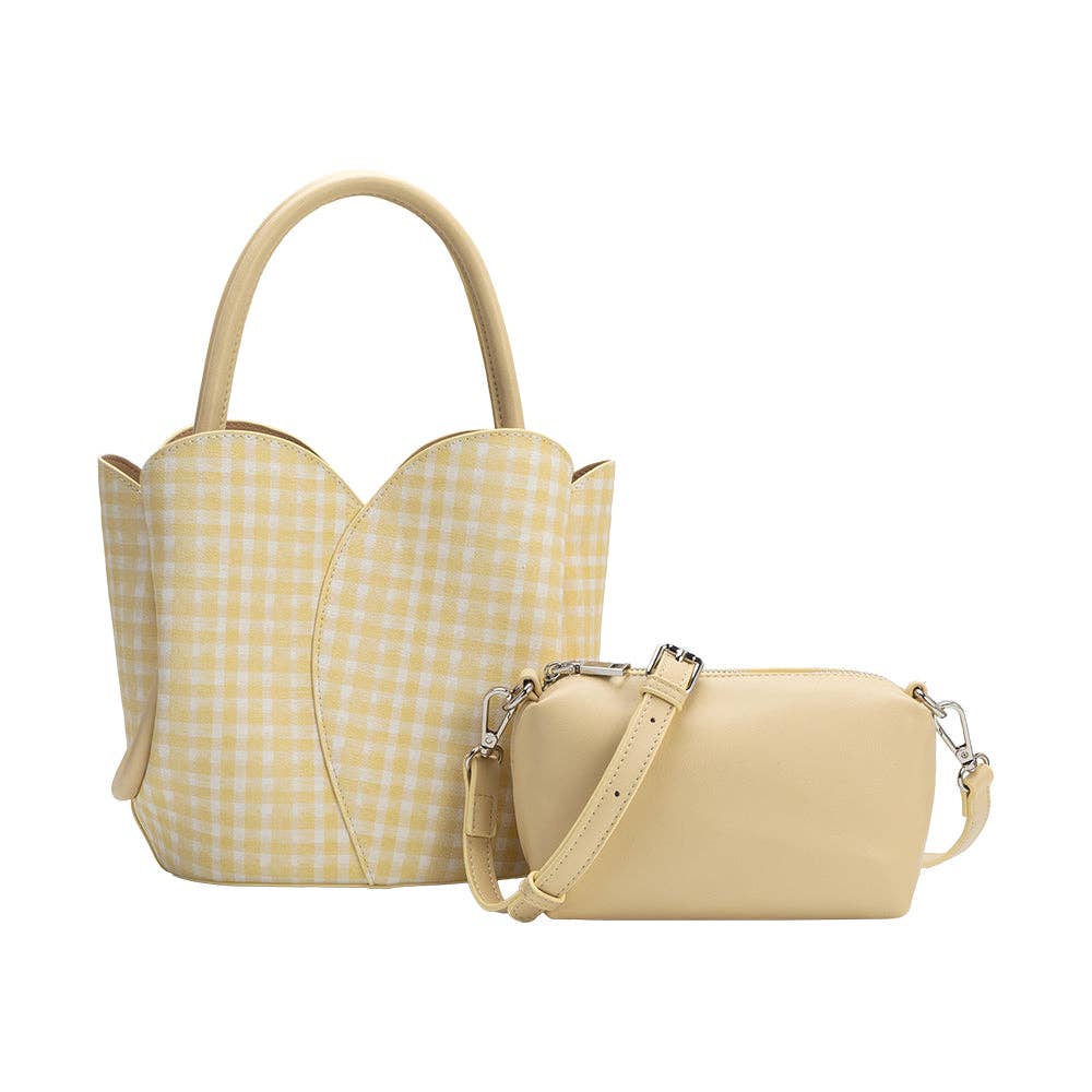 Gingham Tulip Top Handle Bag