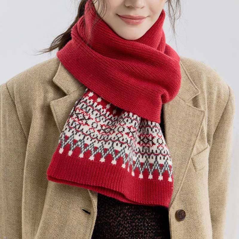 Fair Isle Knit Scarf - Red