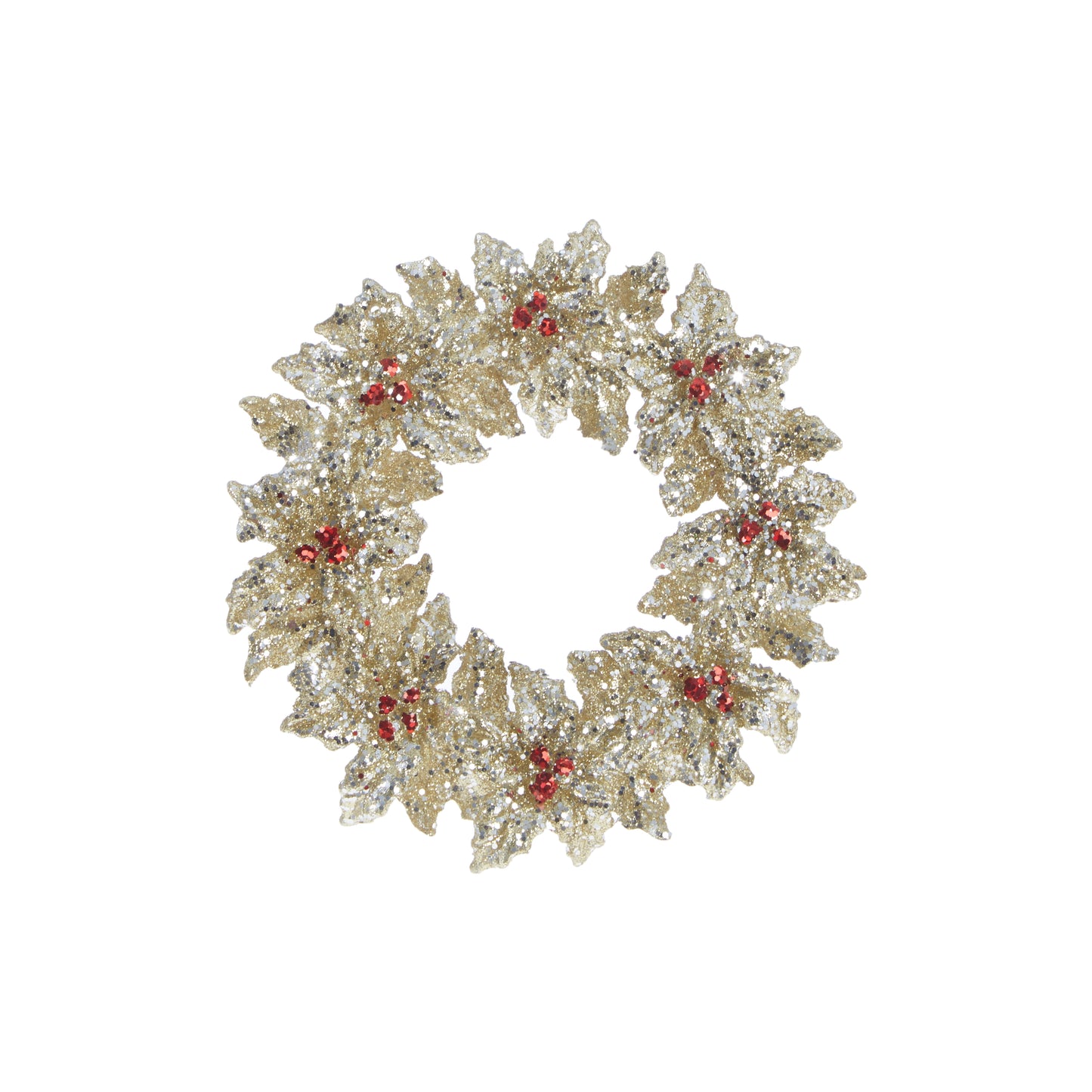 5" Glittered Holly Wreath Ornament - Gold
