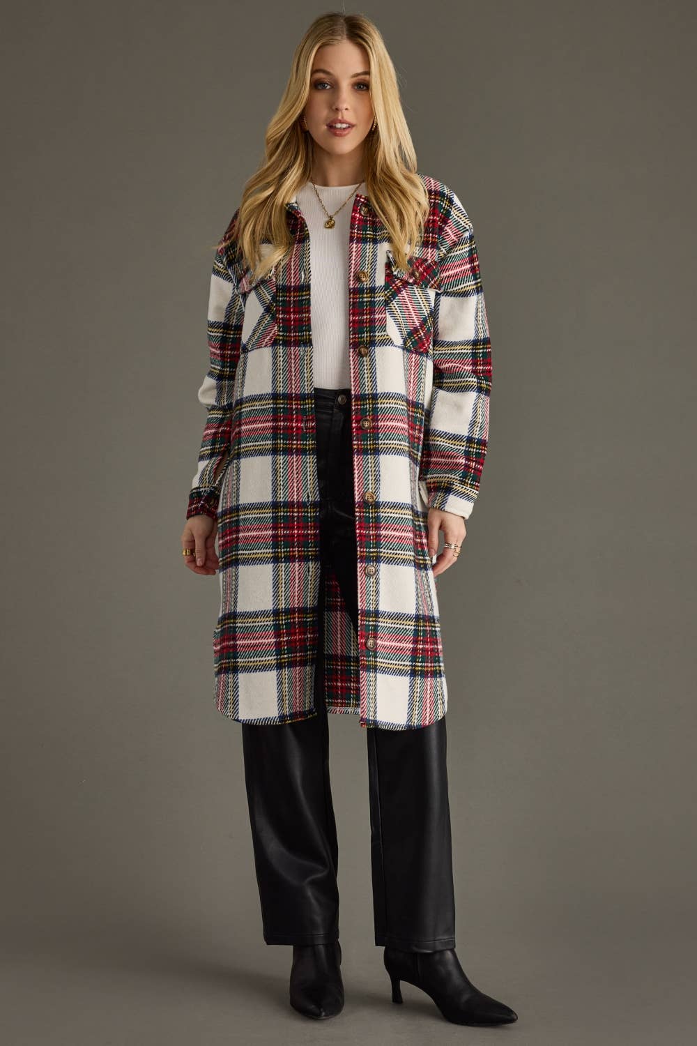 Mistletoe Plaid Long Shacket