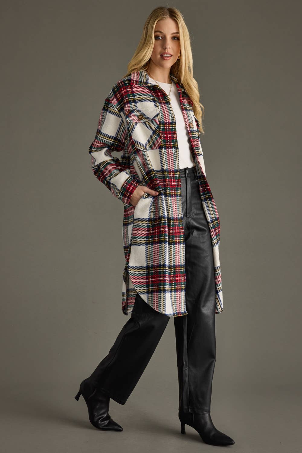 Mistletoe Plaid Long Shacket