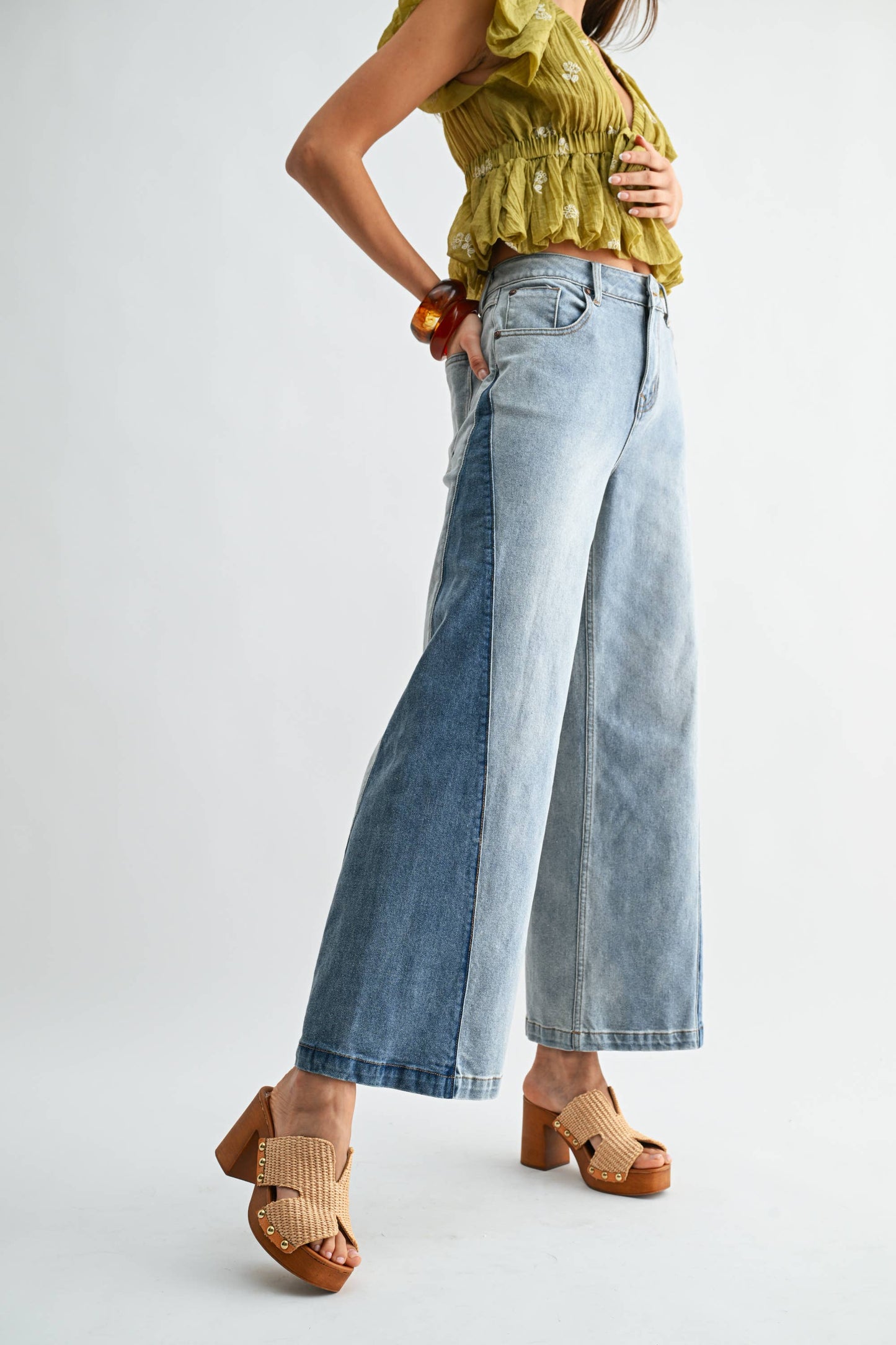 Sasha Two Tone Wide Leg Jeans