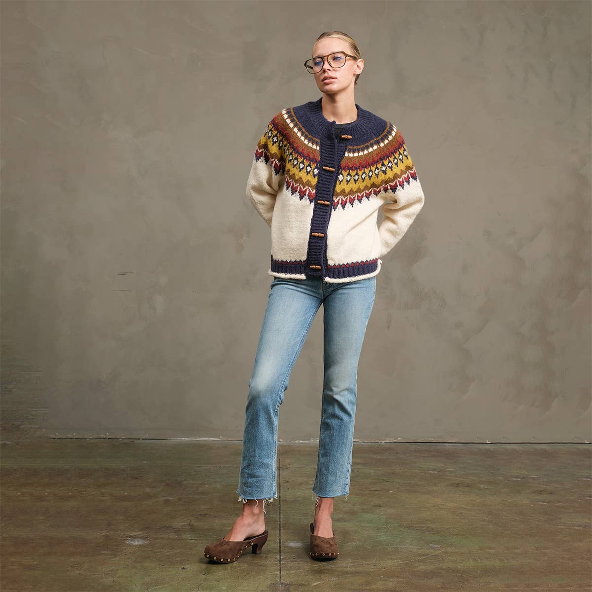 Nordic Pattern Toggle Knit Cardigan
