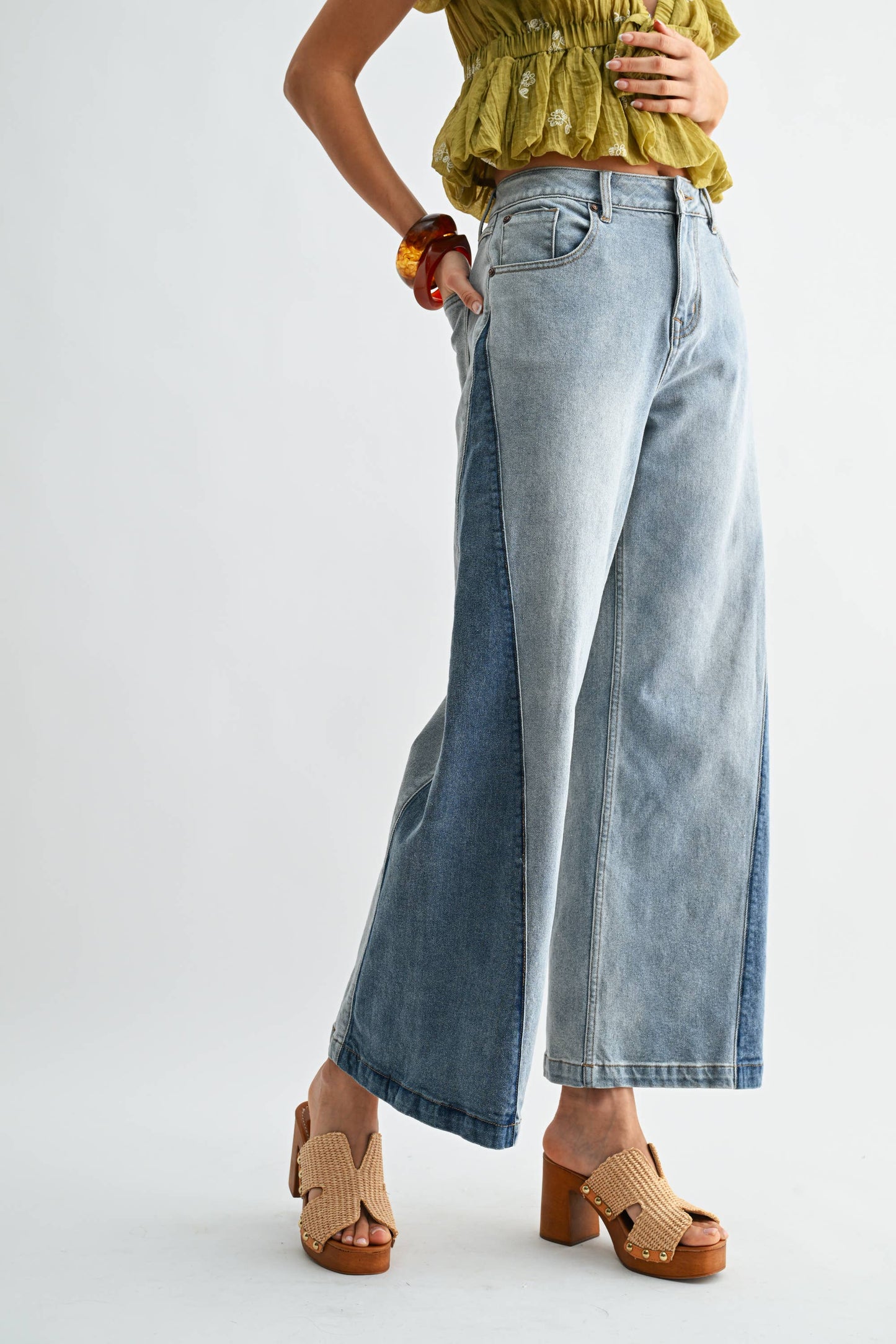 Sasha Two Tone Wide Leg Jeans