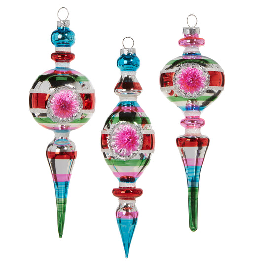 Twinkling Tinsel Retro Finial Ornaments