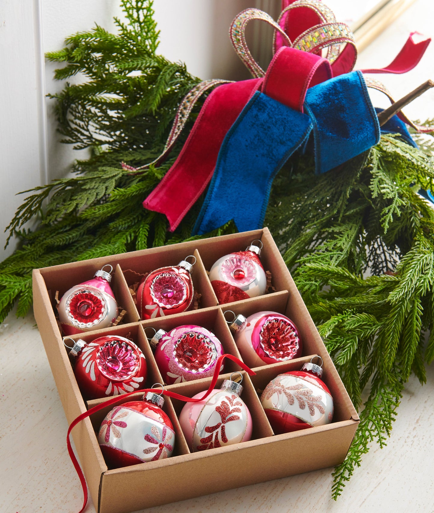 3" Pink Vintage Ornaments Boxed Set