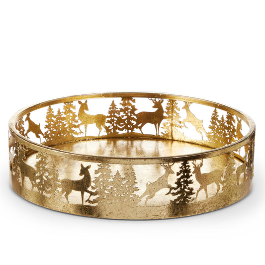 14" Round Laser Cut Deer Tray