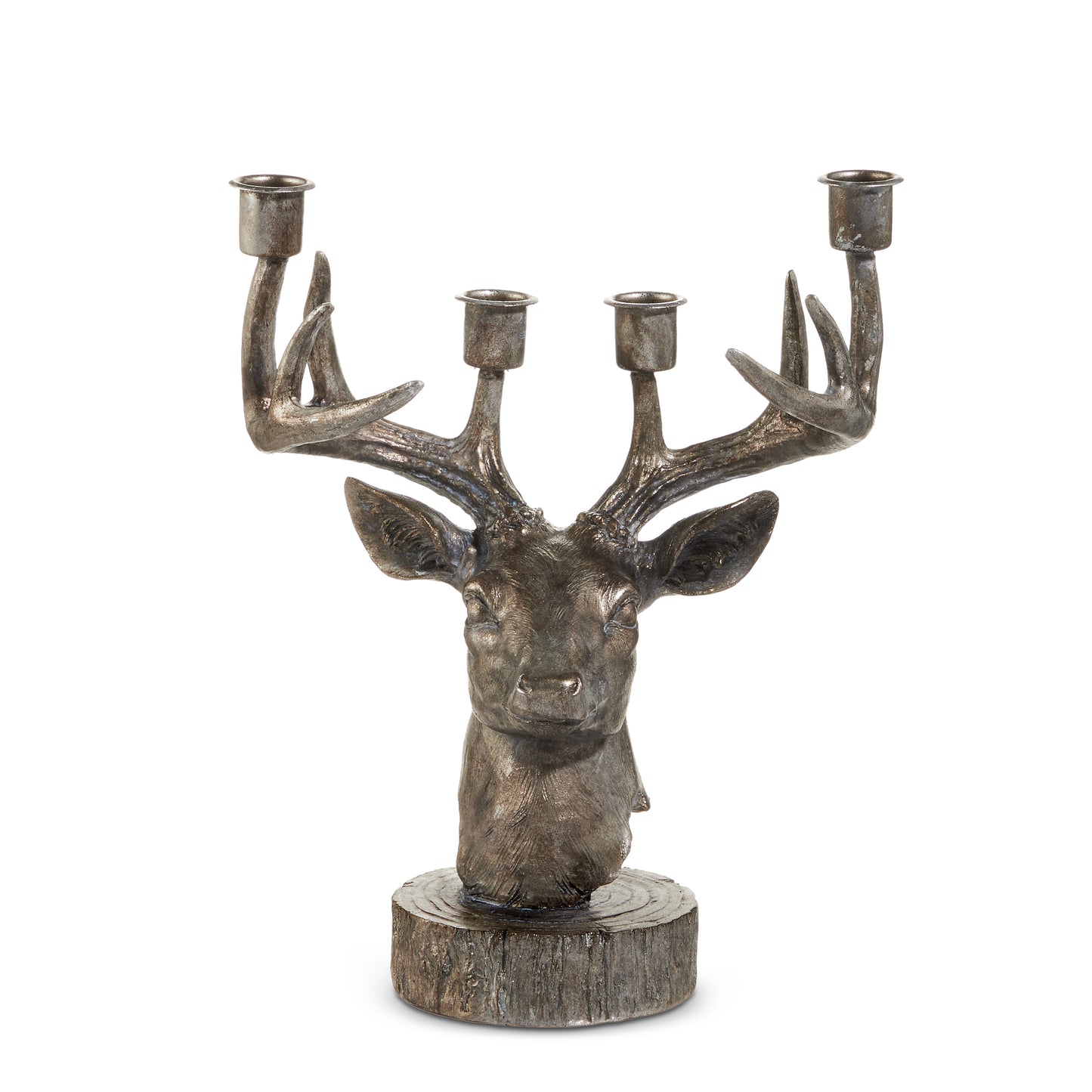 12" Pewter Finish Deer Candelabra