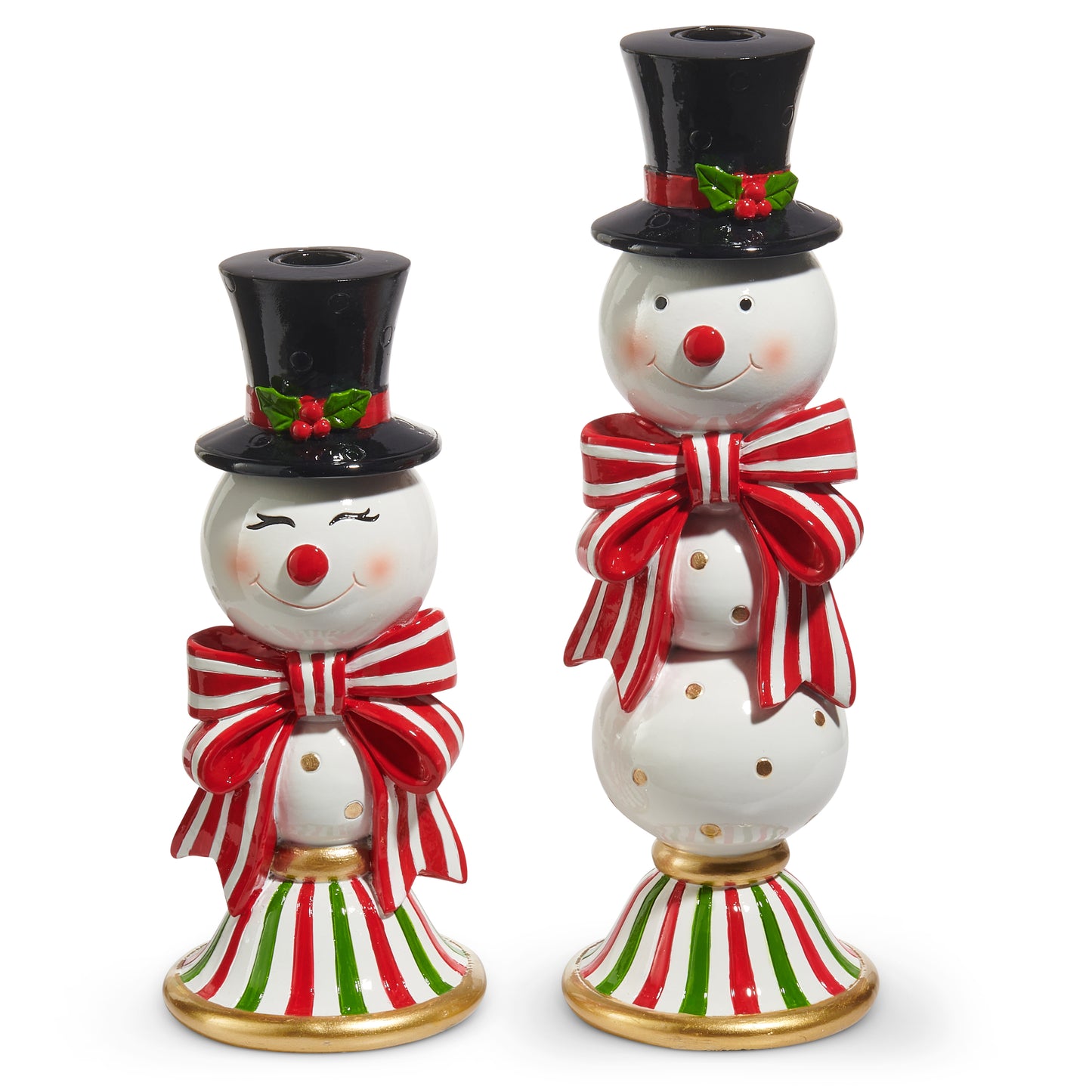 Cheerful Snowman Candlesticks - Two Sizes