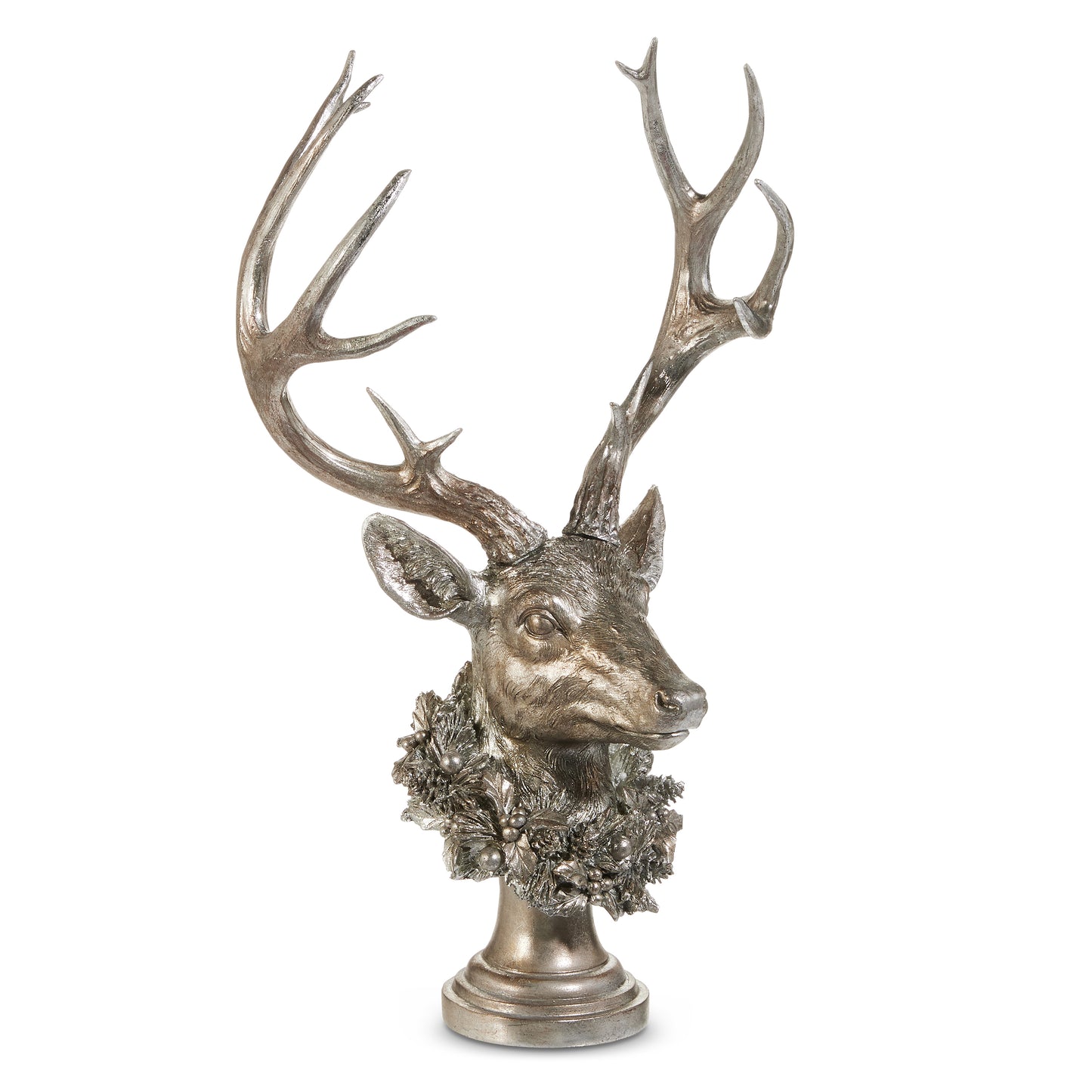 21" Pewter Buck With Wreath