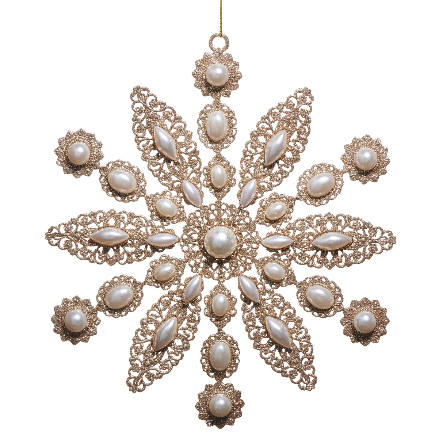 9" Ornate Glitter Pearl Snowflake