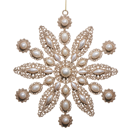 9" Ornate Glitter Pearl Snowflake