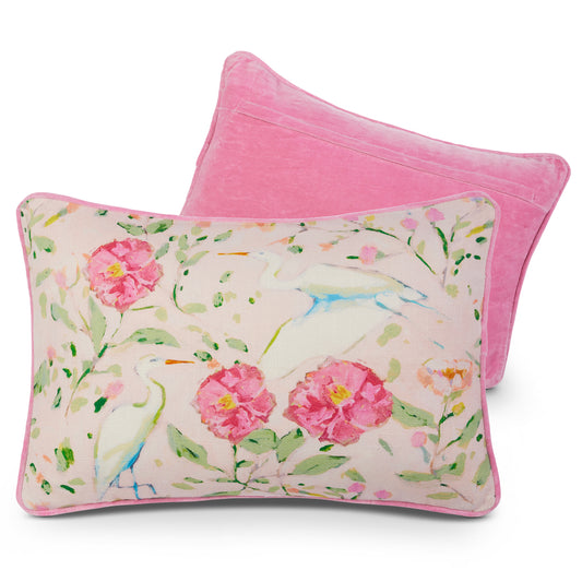 Egrets in Camellias Pillow