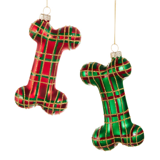 5" Plaid Dog Bone Ornaments