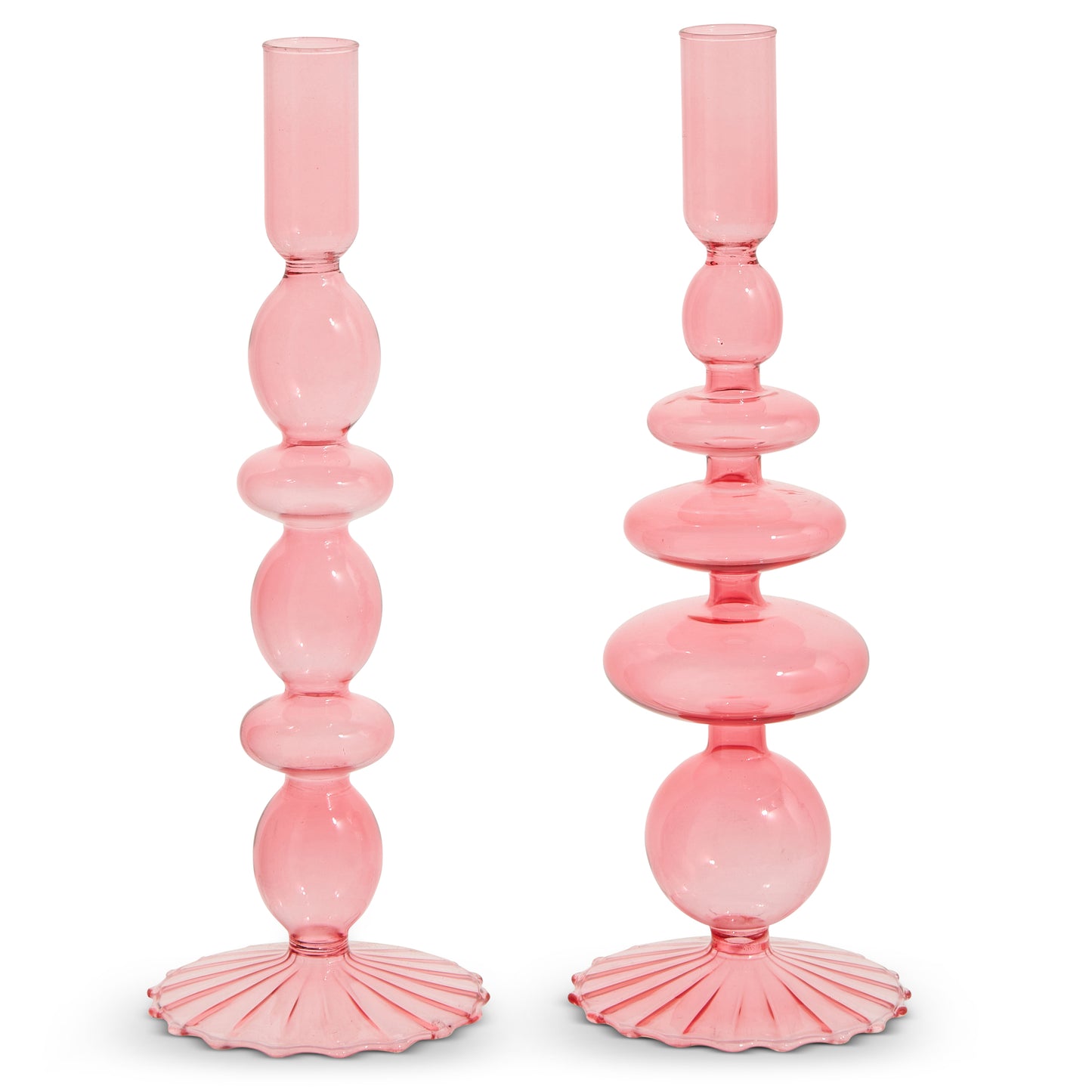 10.25" Glass Candlesticks- Pink