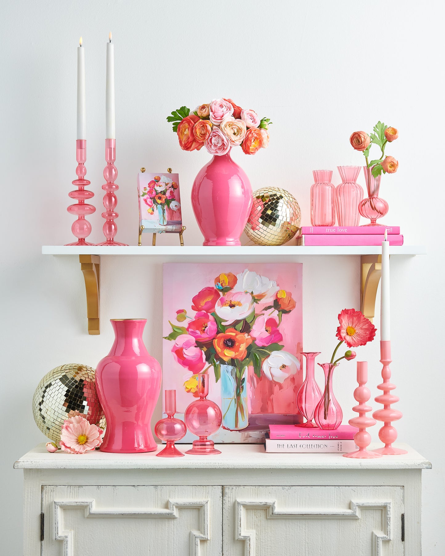 10.25" Glass Candlesticks- Pink