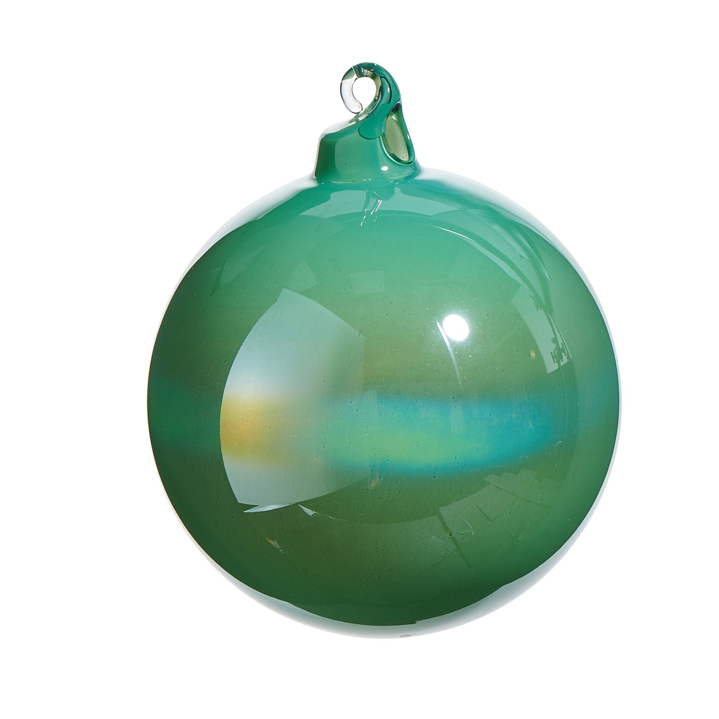4" Green Iridescent Blown Glass Ball Ornament
