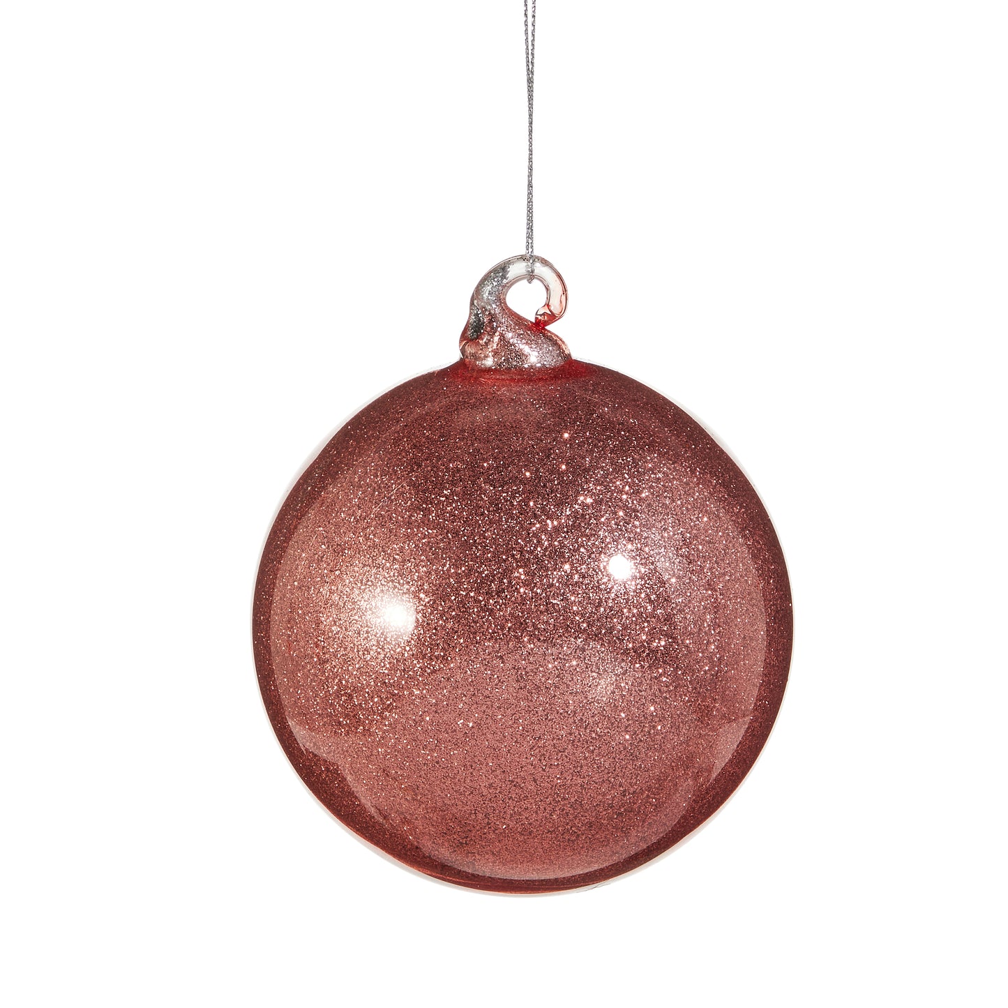 4" Rose Glitter Blown Glass Ball Ornament