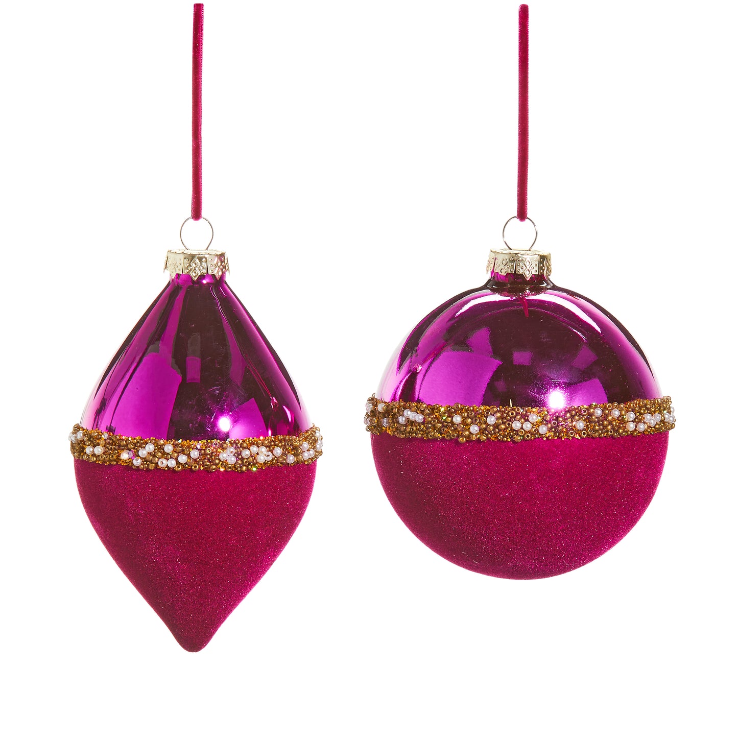4" Magenta Pearl Banded Velvet Ornament