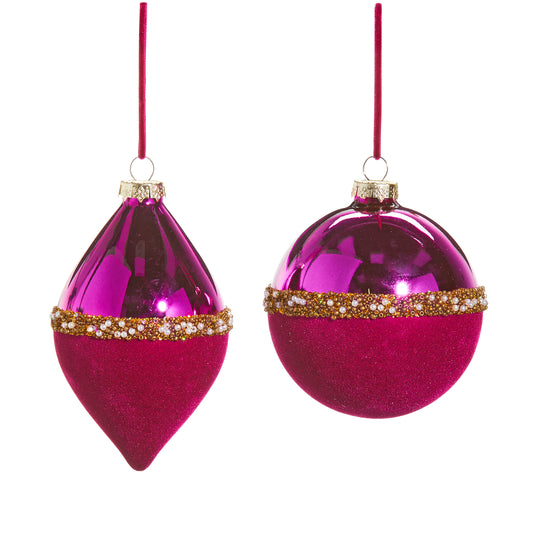 4" Magenta Pearl Banded Velvet Ornament
