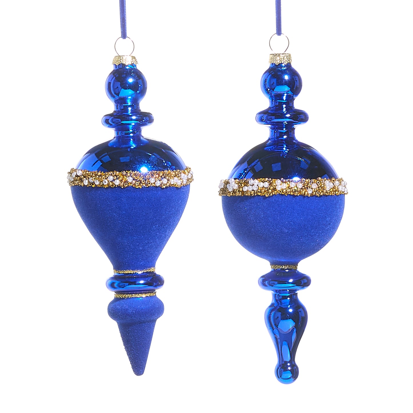 7" Blue Royal Pearl Banded Velvet Finials