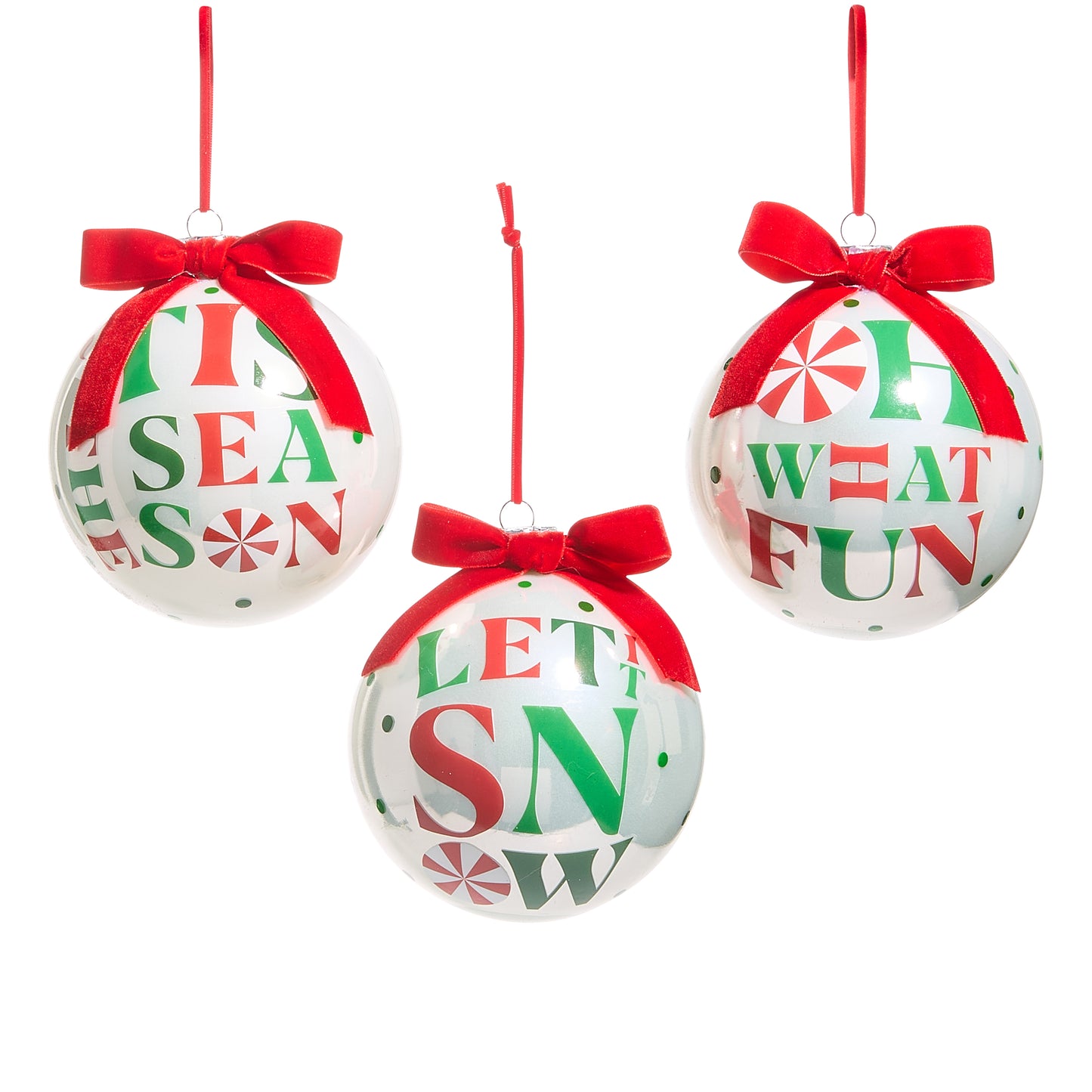 5" Peppermint Bow Glass Ball Ornament