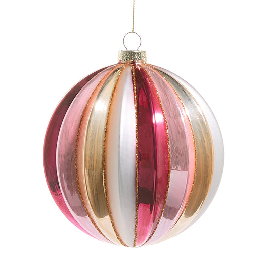 5" Shades of Pink Ribbed Ball Ornament