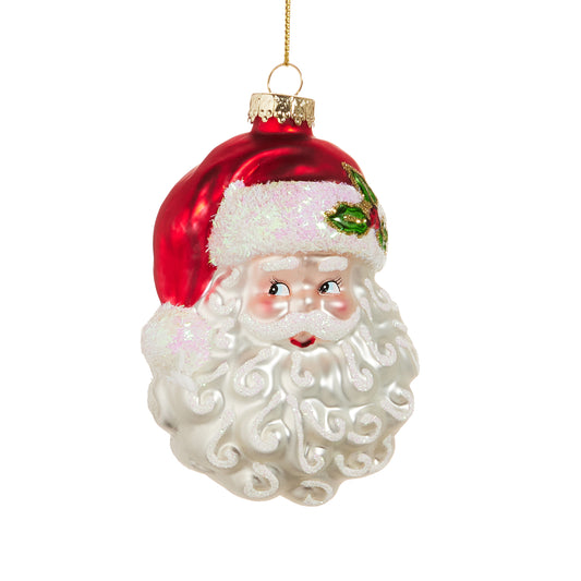 4" Glass Santa Head Ornament - RED