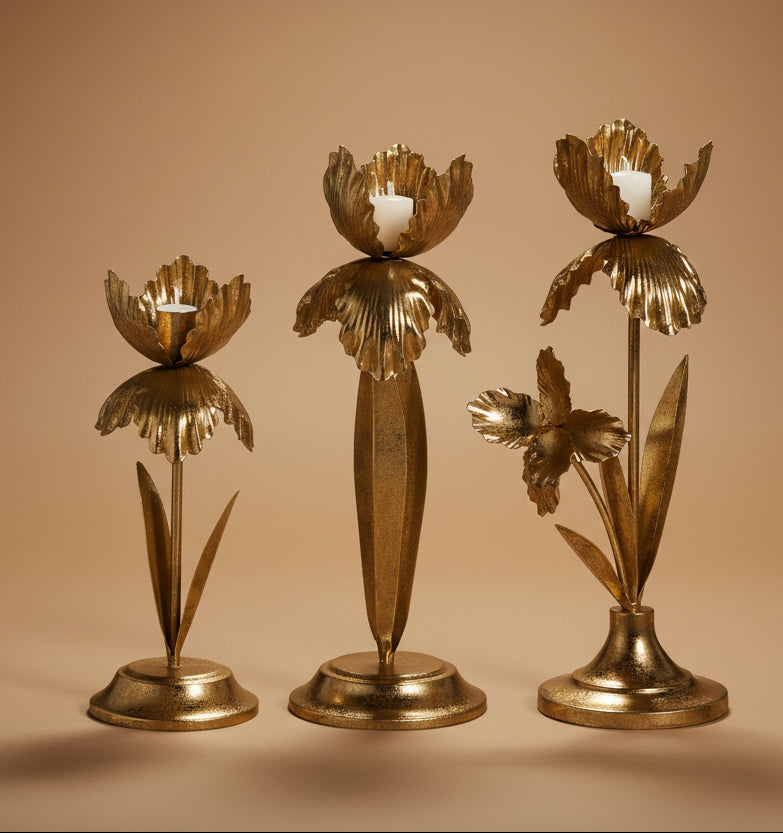 Gold Flower Taper Holders