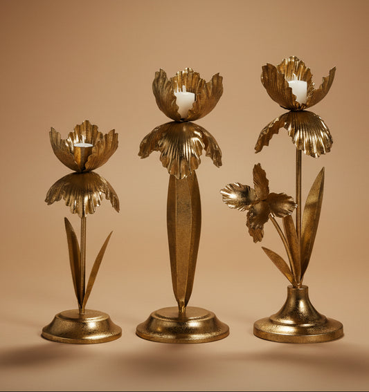 Gold Flower Taper Holders