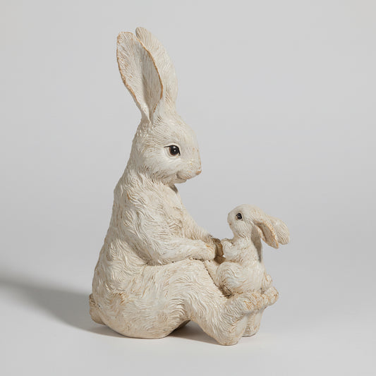 7.25" White Bunny And Baby